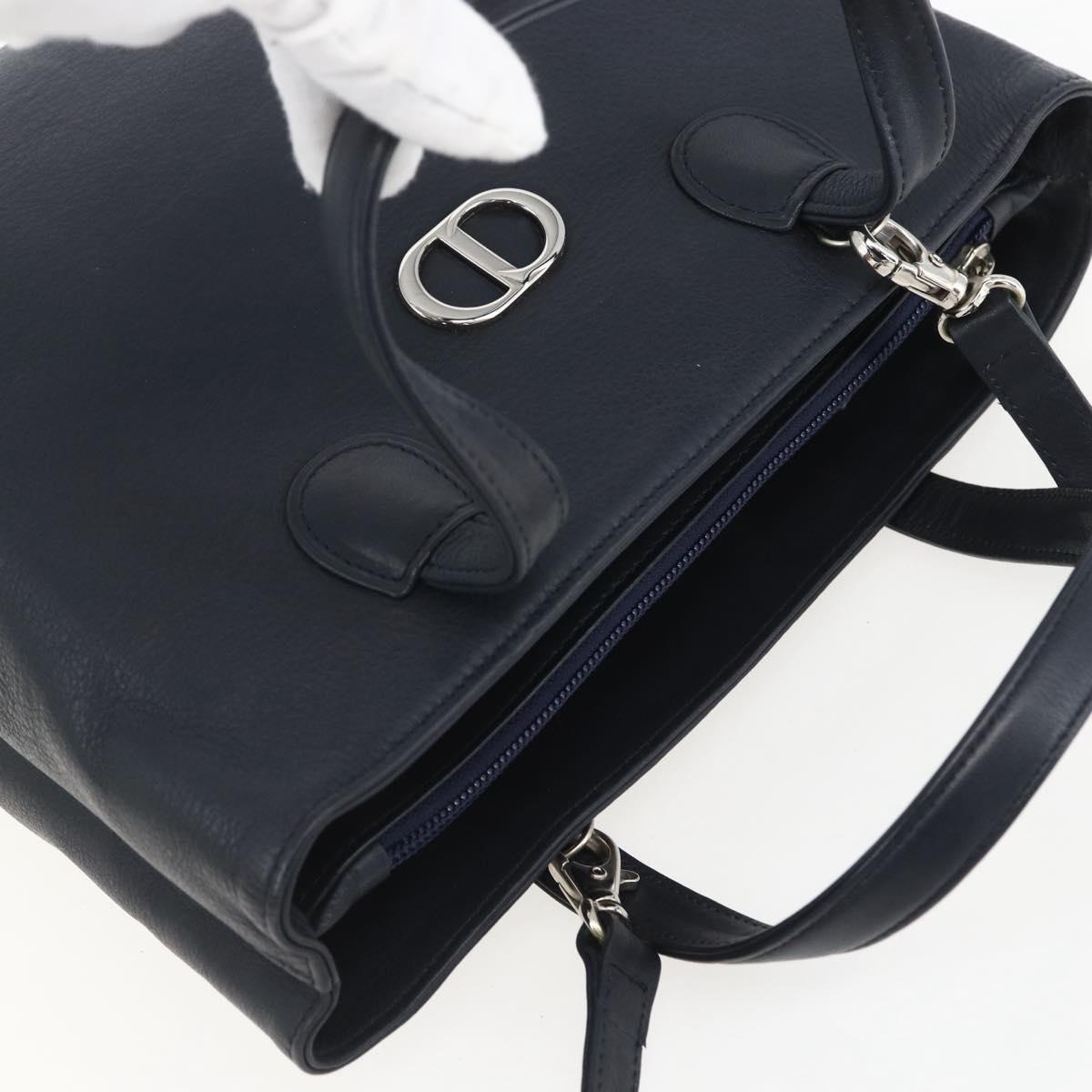 Christian Dior Hand Bag Leather 2way Navy Silver Auth 156185V