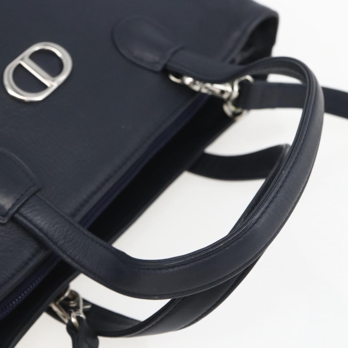 Christian Dior Hand Bag Leather 2way Navy Silver Auth 156185V