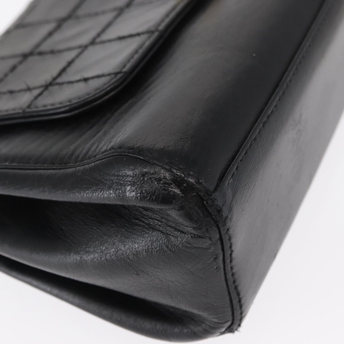 CHANEL Choco Bar Chain Shoulder Bag Lamb Skin Black Gold CC Auth 156186