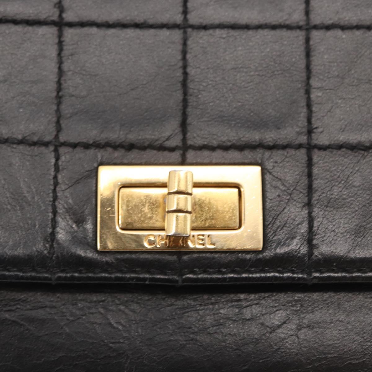 CHANEL Choco Bar Chain Shoulder Bag Lamb Skin Black Gold CC Auth 156186