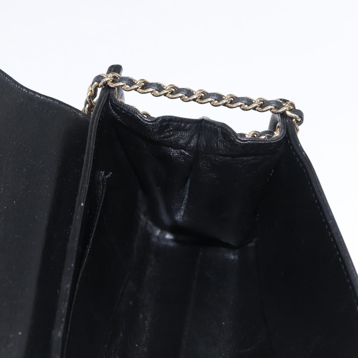 CHANEL Choco Bar Chain Shoulder Bag Lamb Skin Black Gold CC Auth 156186