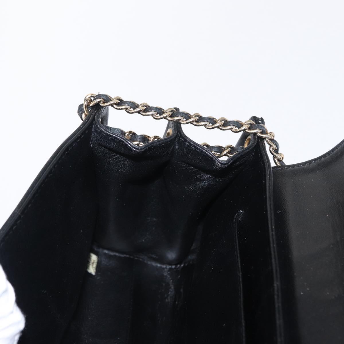 CHANEL Choco Bar Chain Shoulder Bag Lamb Skin Black Gold CC Auth 156186