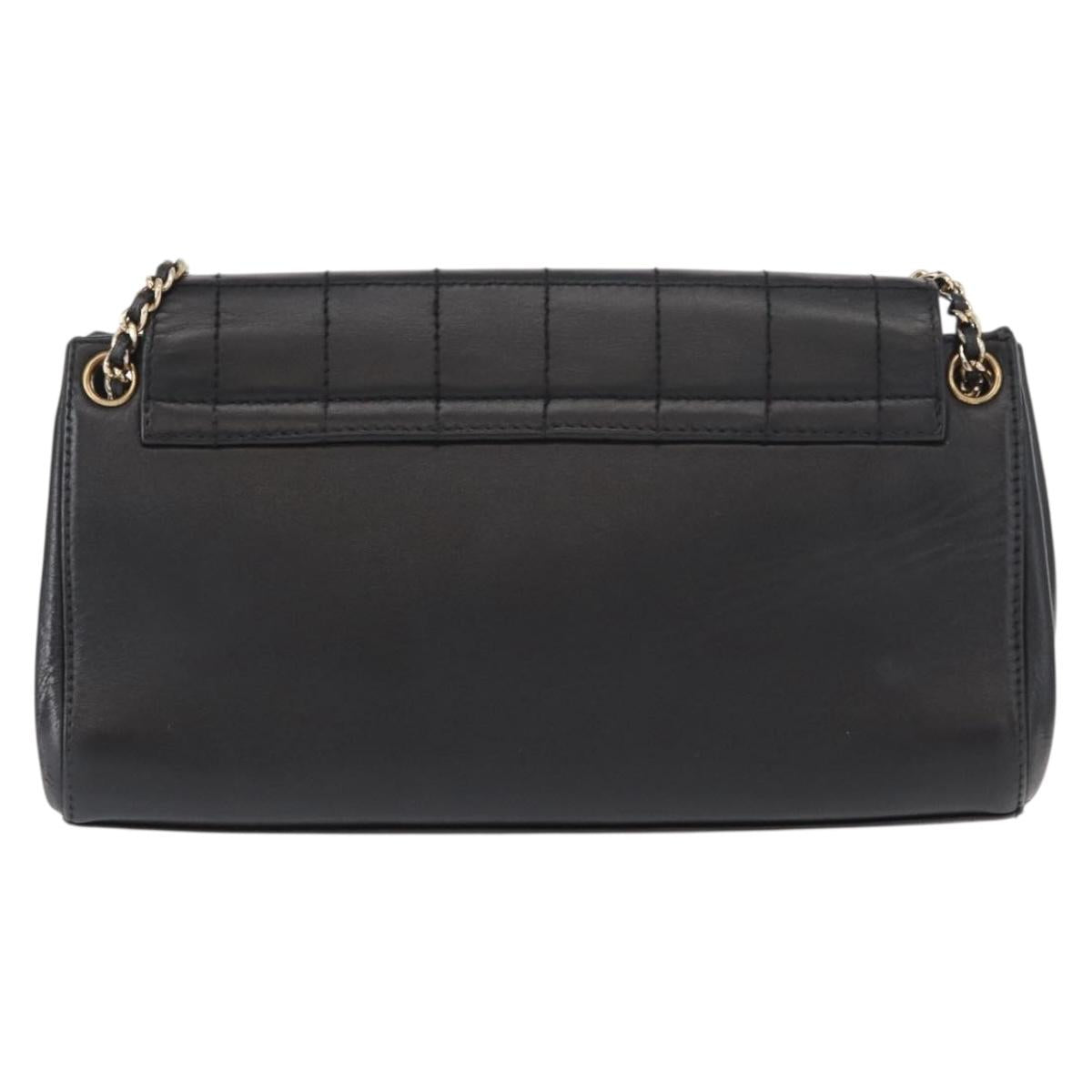 CHANEL Choco Bar Chain Shoulder Bag Lamb Skin Black Gold CC Auth 156186