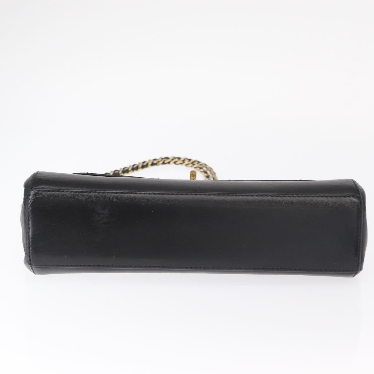 CHANEL Choco Bar Chain Shoulder Bag Lamb Skin Black Gold CC Auth 156186