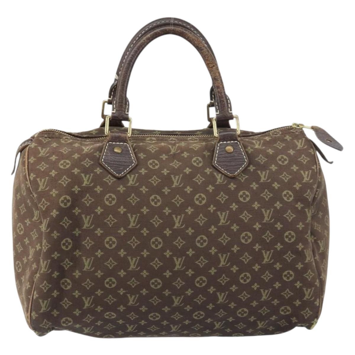 LOUIS VUITTON Monogram Mini Lin Speedy 30 Bag Brown Ebene M95224 LV Auth 156188