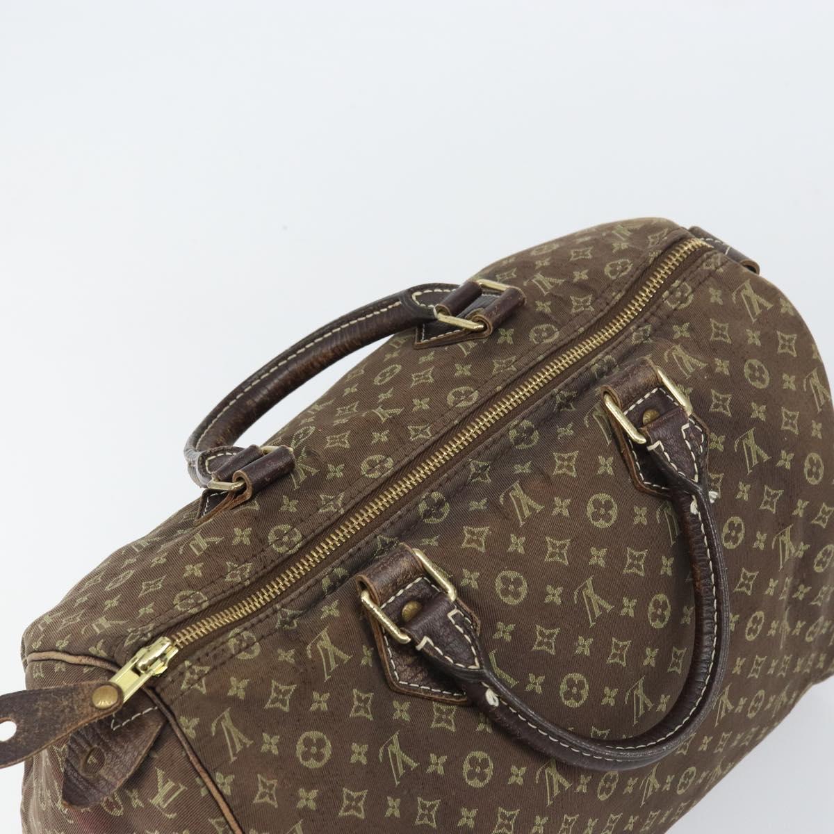 LOUIS VUITTON Monogram Mini Lin Speedy 30 Bag Brown Ebene M95224 LV Auth 156188