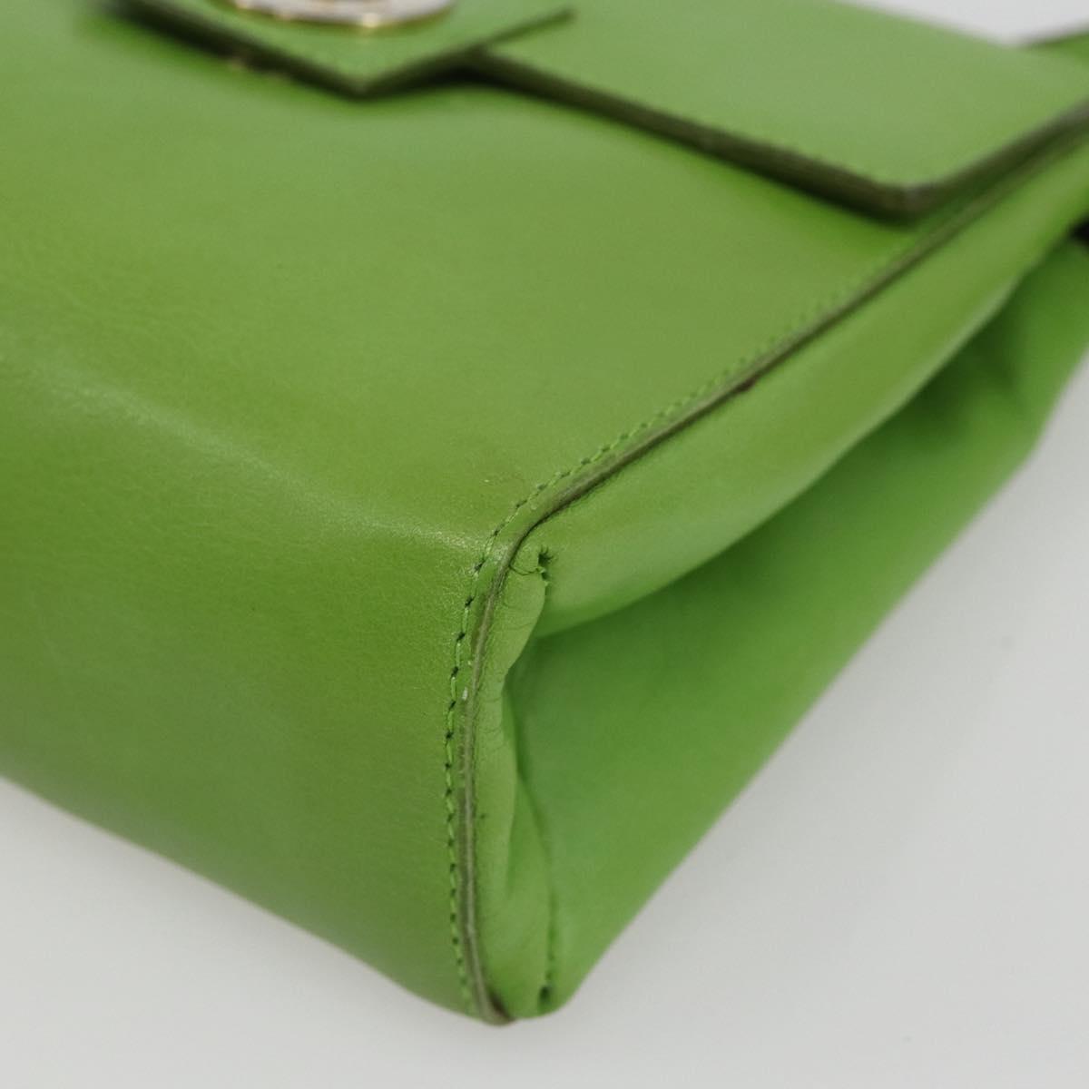 CELINE Circle Shoulder Bag Leather Gold Light green Auth 156219V