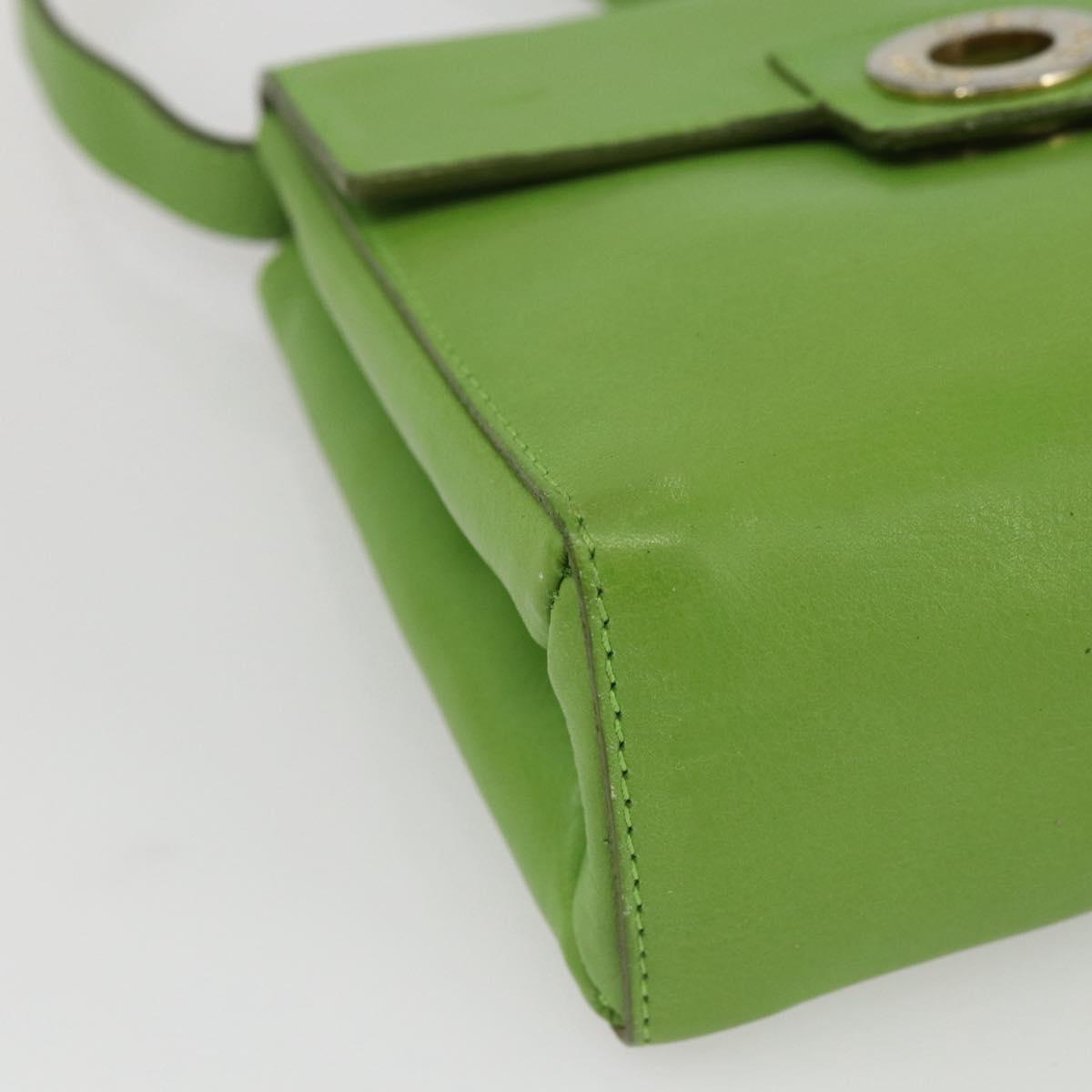 CELINE Circle Shoulder Bag Leather Gold Light green Auth 156219V