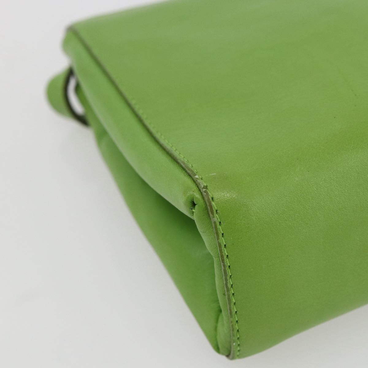 CELINE Circle Shoulder Bag Leather Gold Light green Auth 156219V