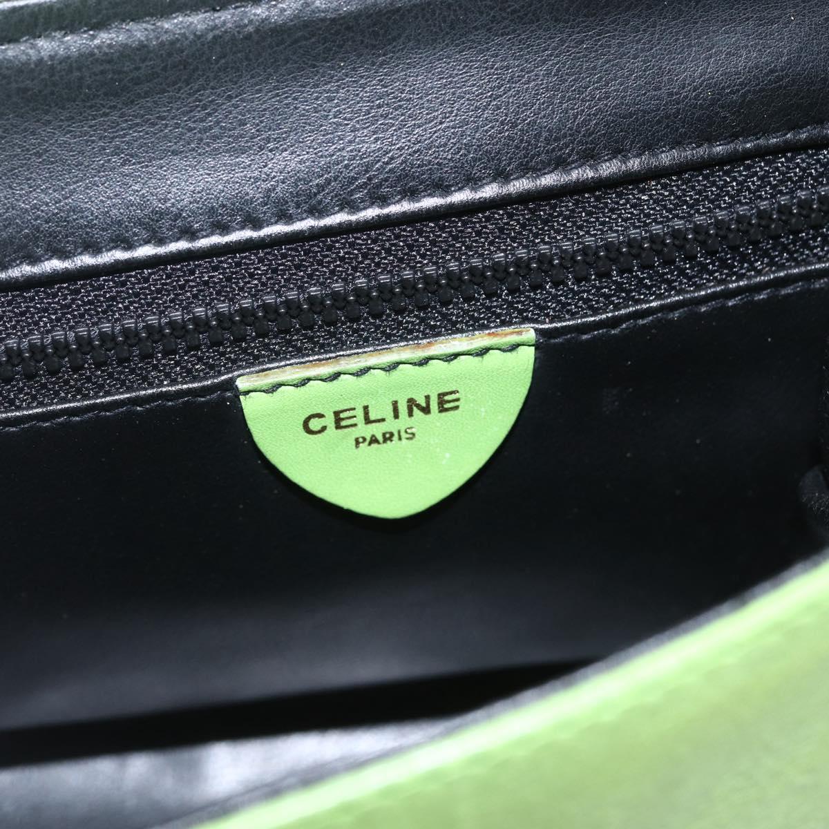 CELINE Circle Shoulder Bag Leather Gold Light green Auth 156219V
