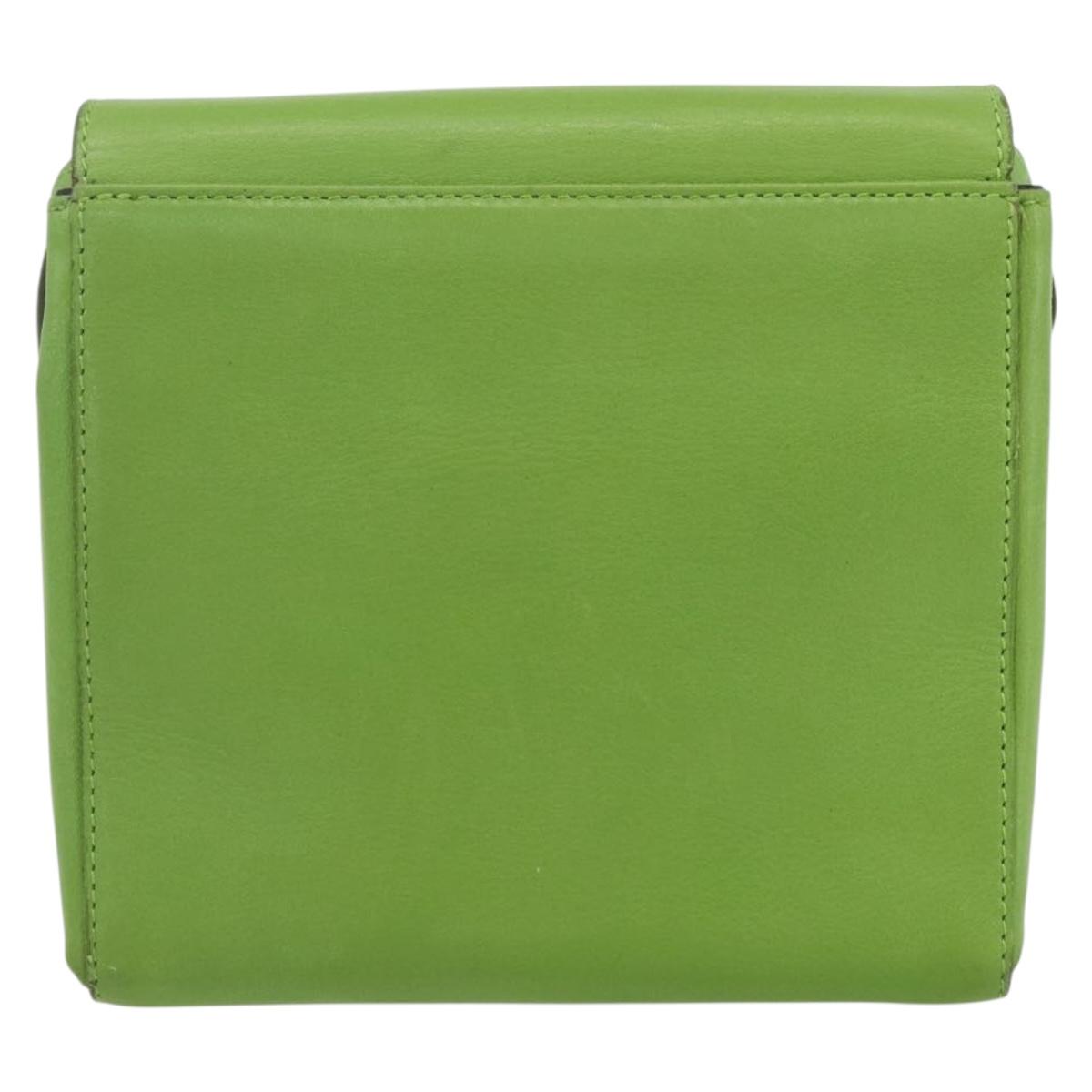 CELINE Circle Shoulder Bag Leather Gold Light green Auth 156219V