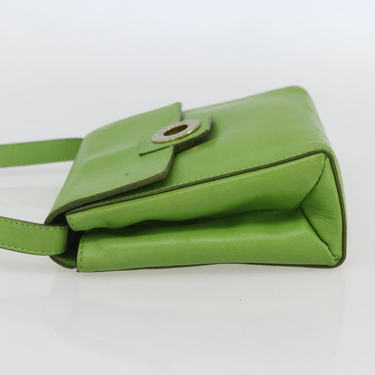 CELINE Circle Shoulder Bag Leather Gold Light green Auth 156219V