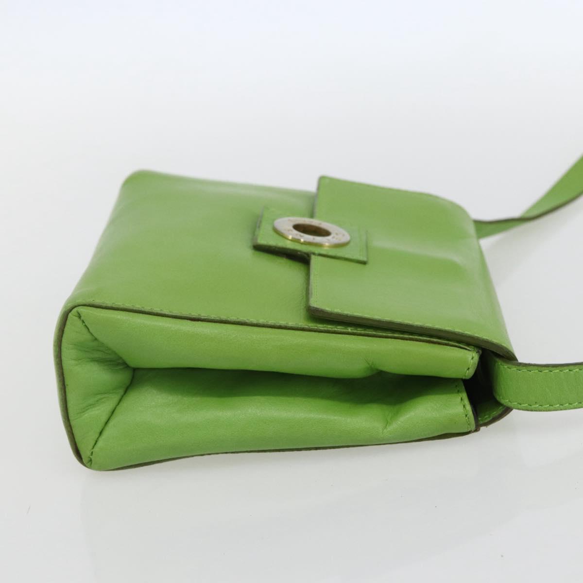 CELINE Circle Shoulder Bag Leather Gold Light green Auth 156219V