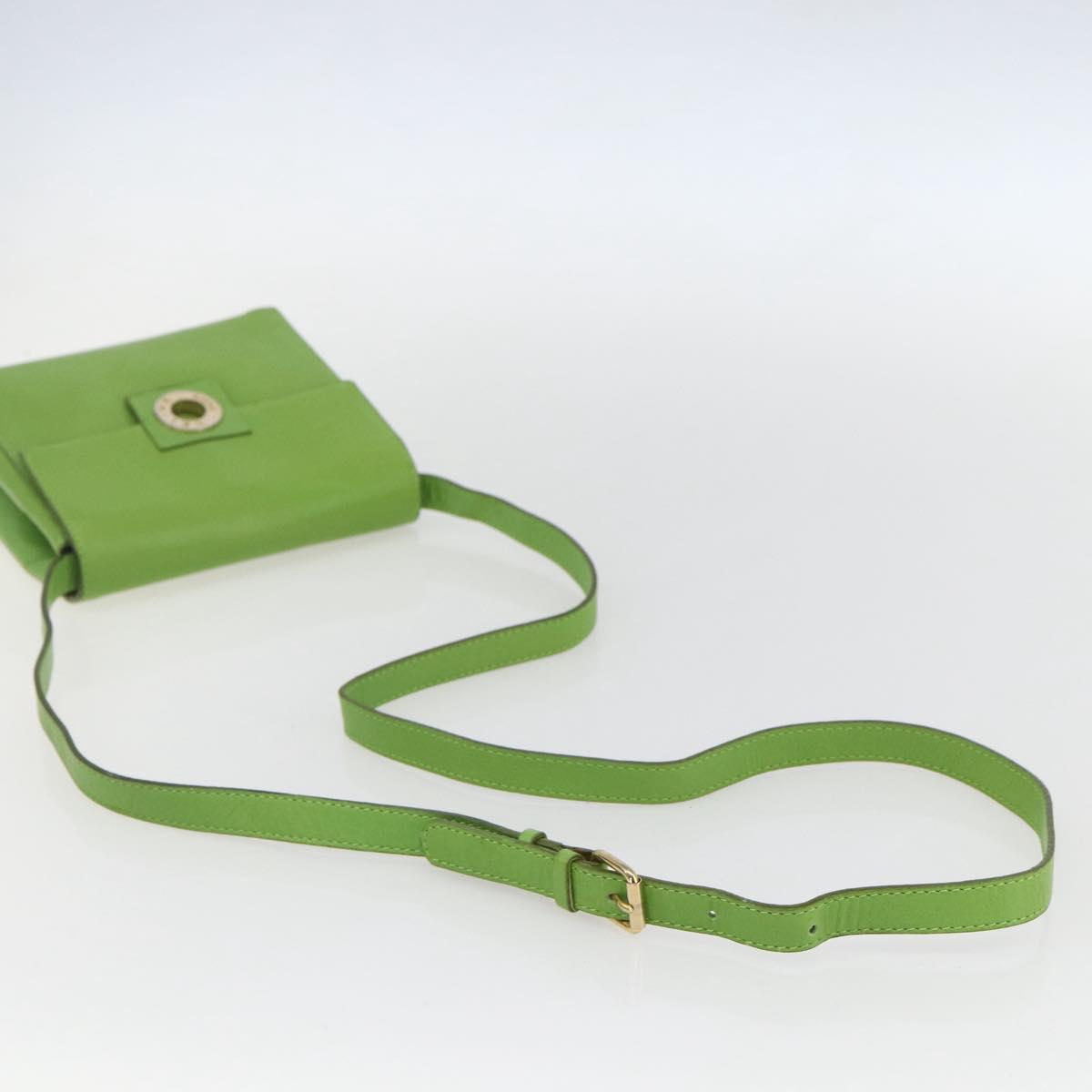 CELINE Circle Shoulder Bag Leather Gold Light green Auth 156219V