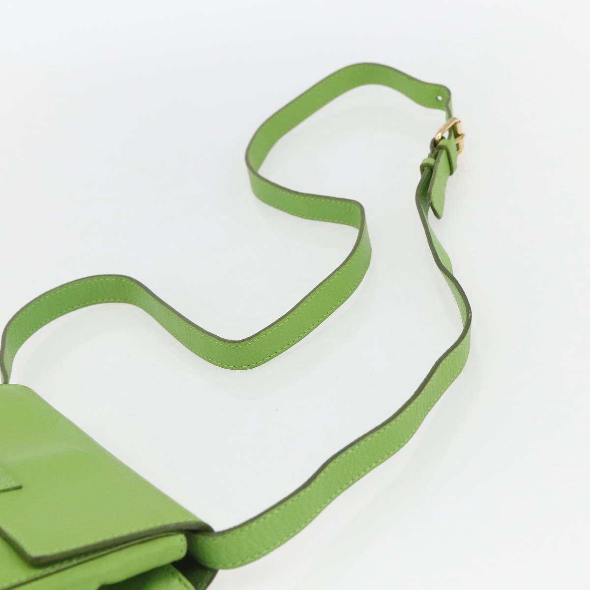 CELINE Circle Shoulder Bag Leather Gold Light green Auth 156219V