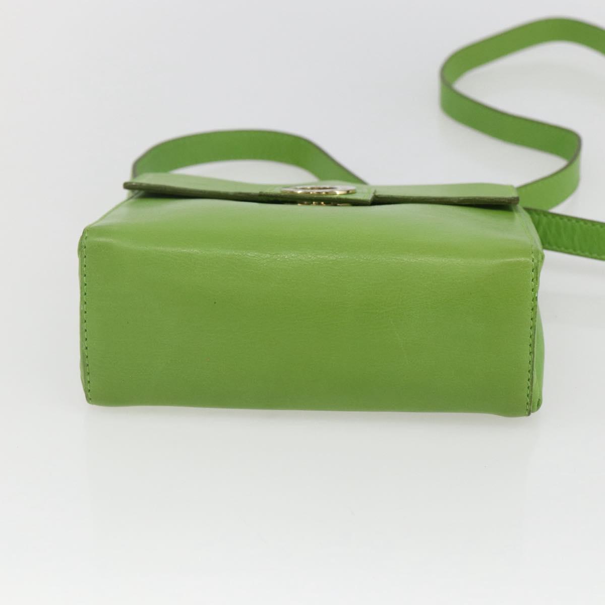 CELINE Circle Shoulder Bag Leather Gold Light green Auth 156219V