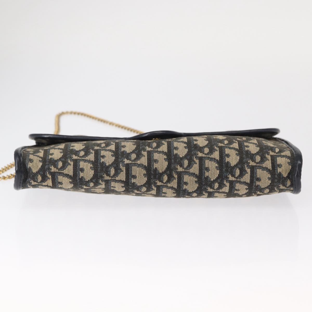 Christian Dior Trotter Canvas Chain Shoulder Bag Navy Gold Auth 156241