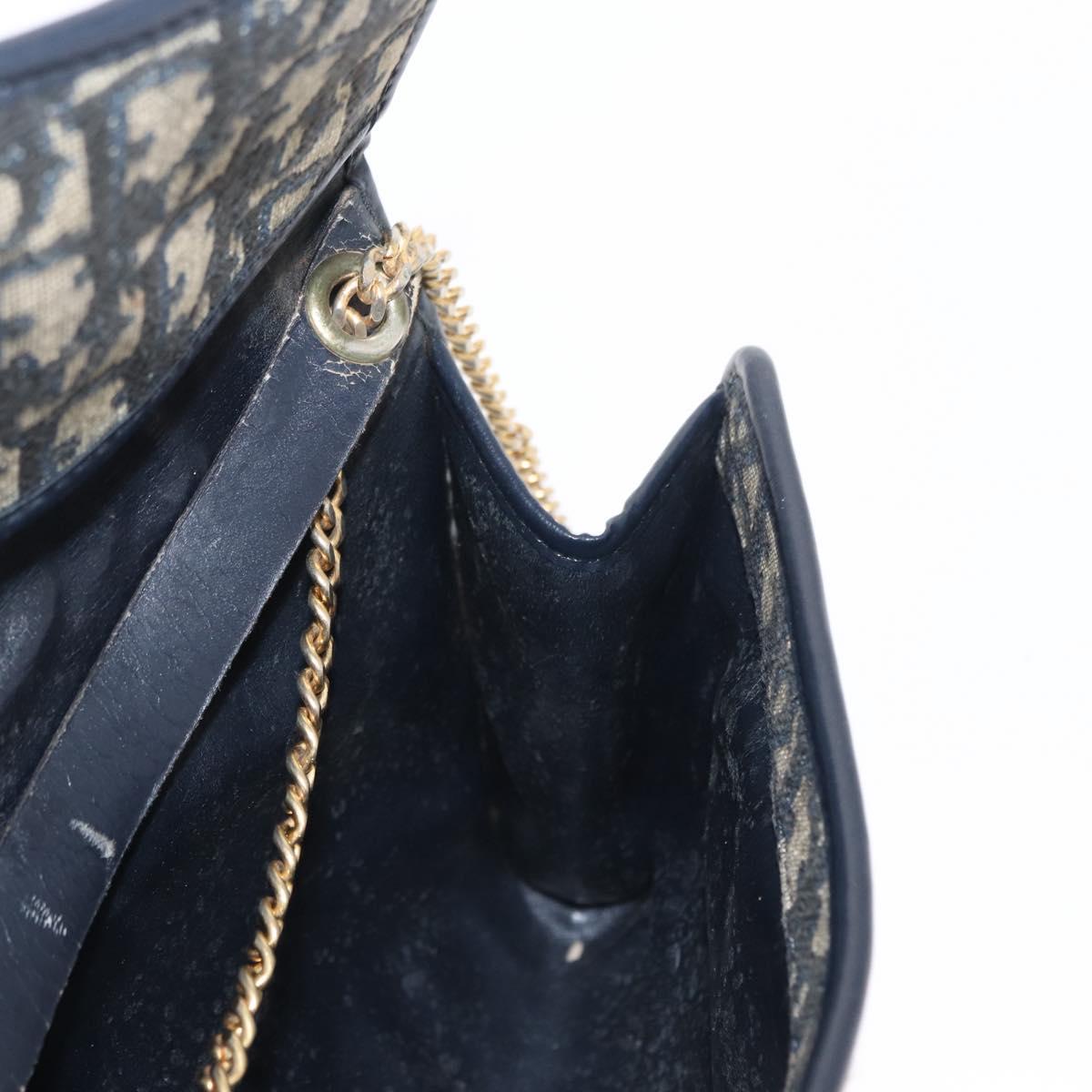 Christian Dior Trotter Canvas Chain Shoulder Bag Navy Gold Auth 156241