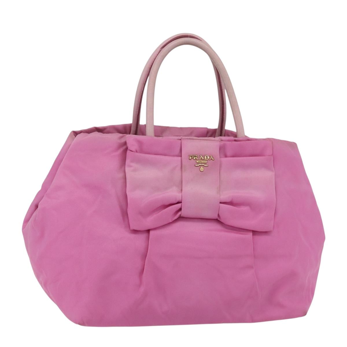 PRADA Hand Bag Nylon Pink Gold Auth 156242