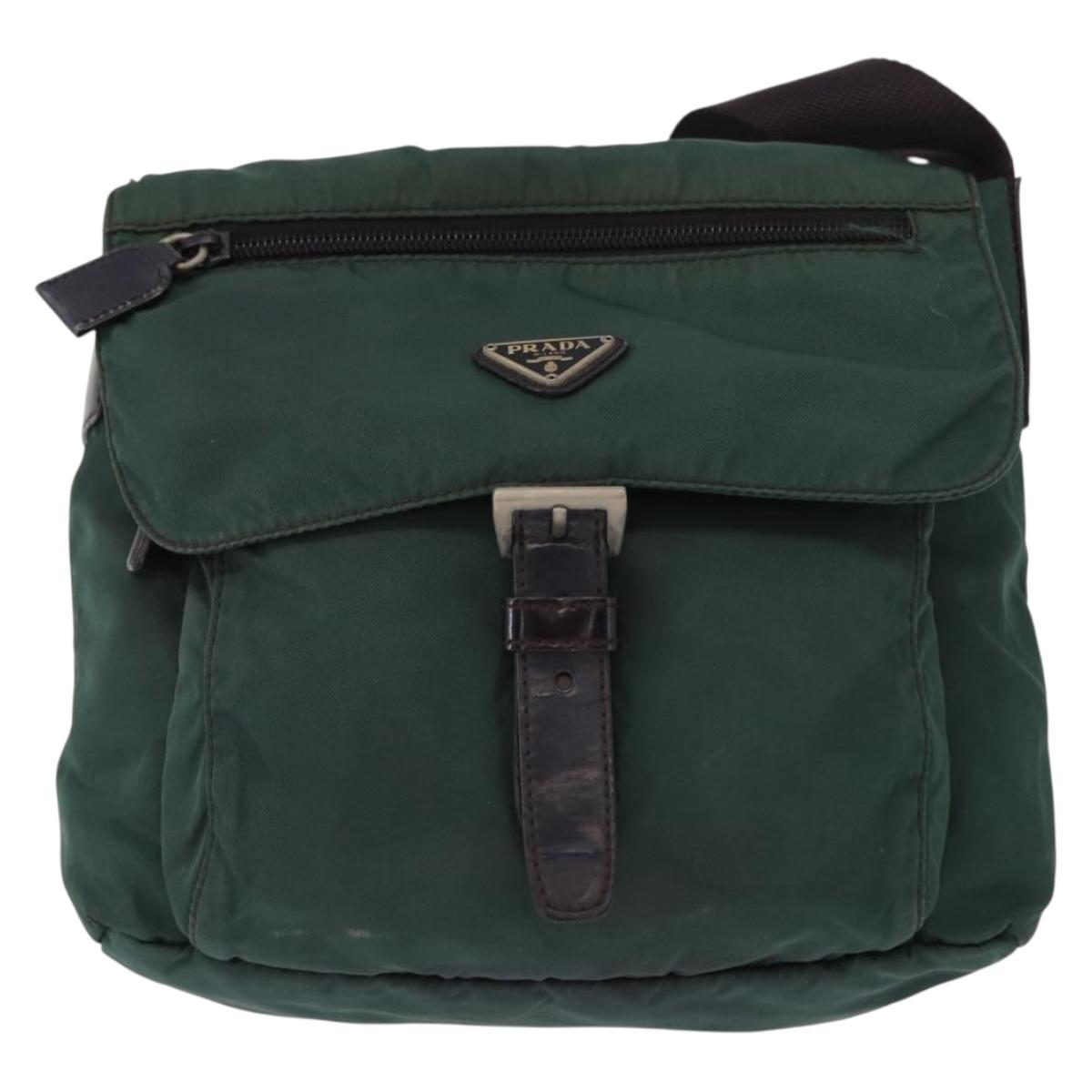 PRADA Shoulder Bag Nylon Green Silver Auth 156244