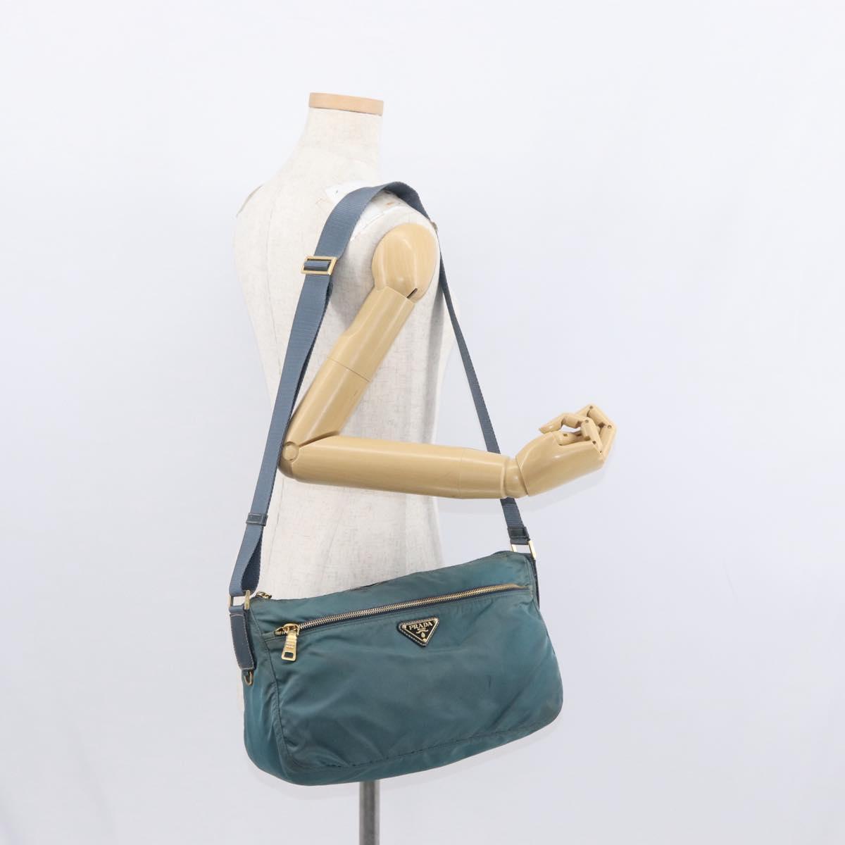 PRADA Shoulder Bag Nylon Green Gold Auth 156245