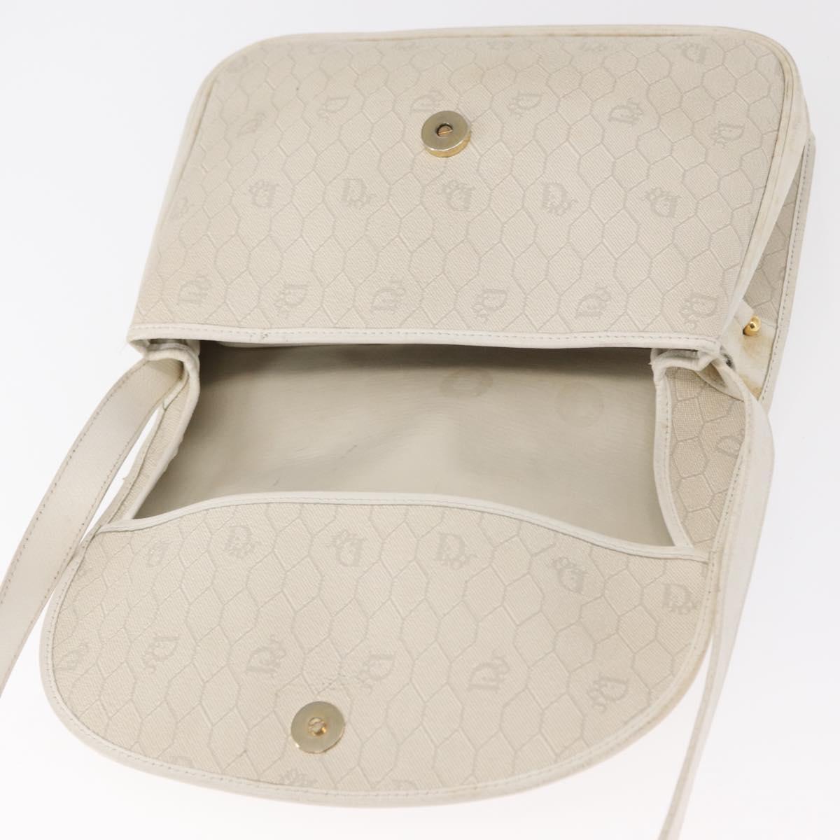 Christian Dior Honeycomb Canvas Shoulder Bag PVC Gold White Auth 156247