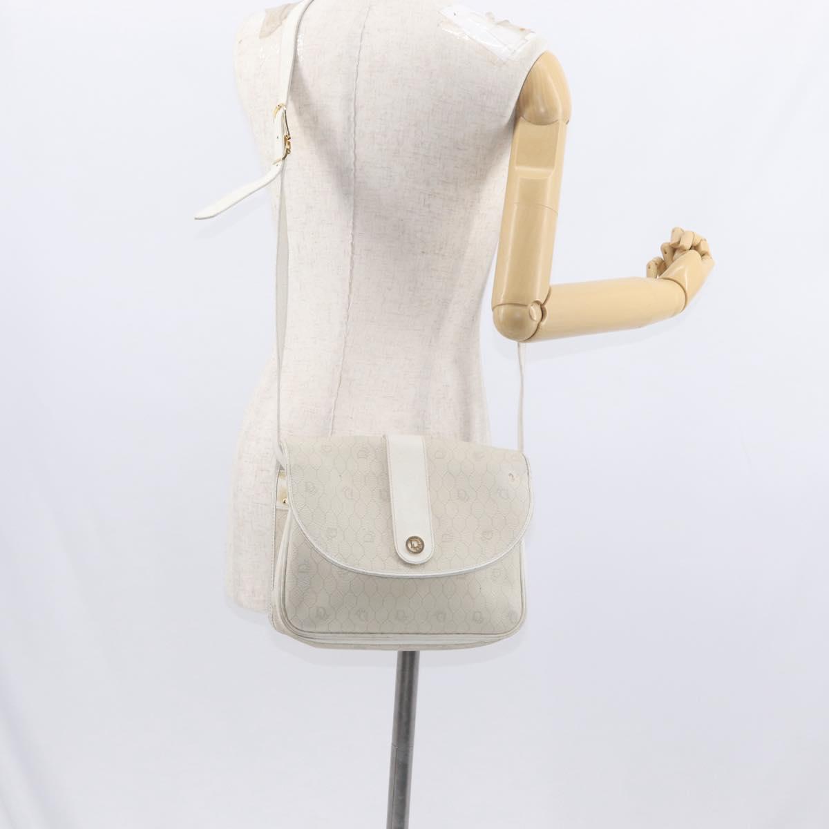 Christian Dior Honeycomb Canvas Shoulder Bag PVC Gold White Auth 156247