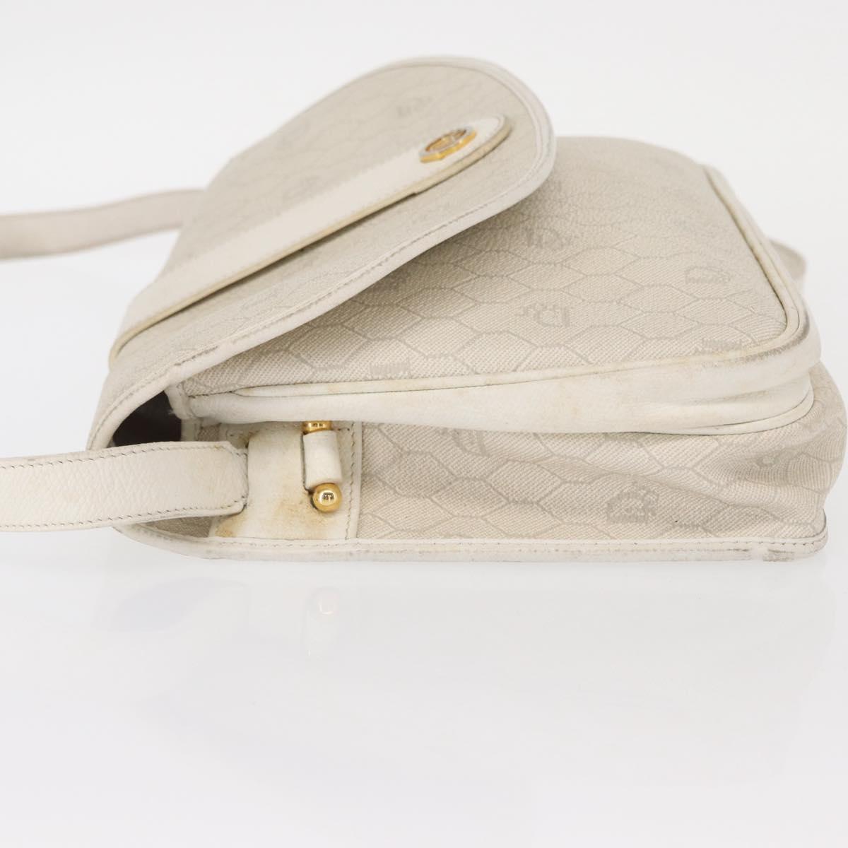 Christian Dior Honeycomb Canvas Shoulder Bag PVC Gold White Auth 156247