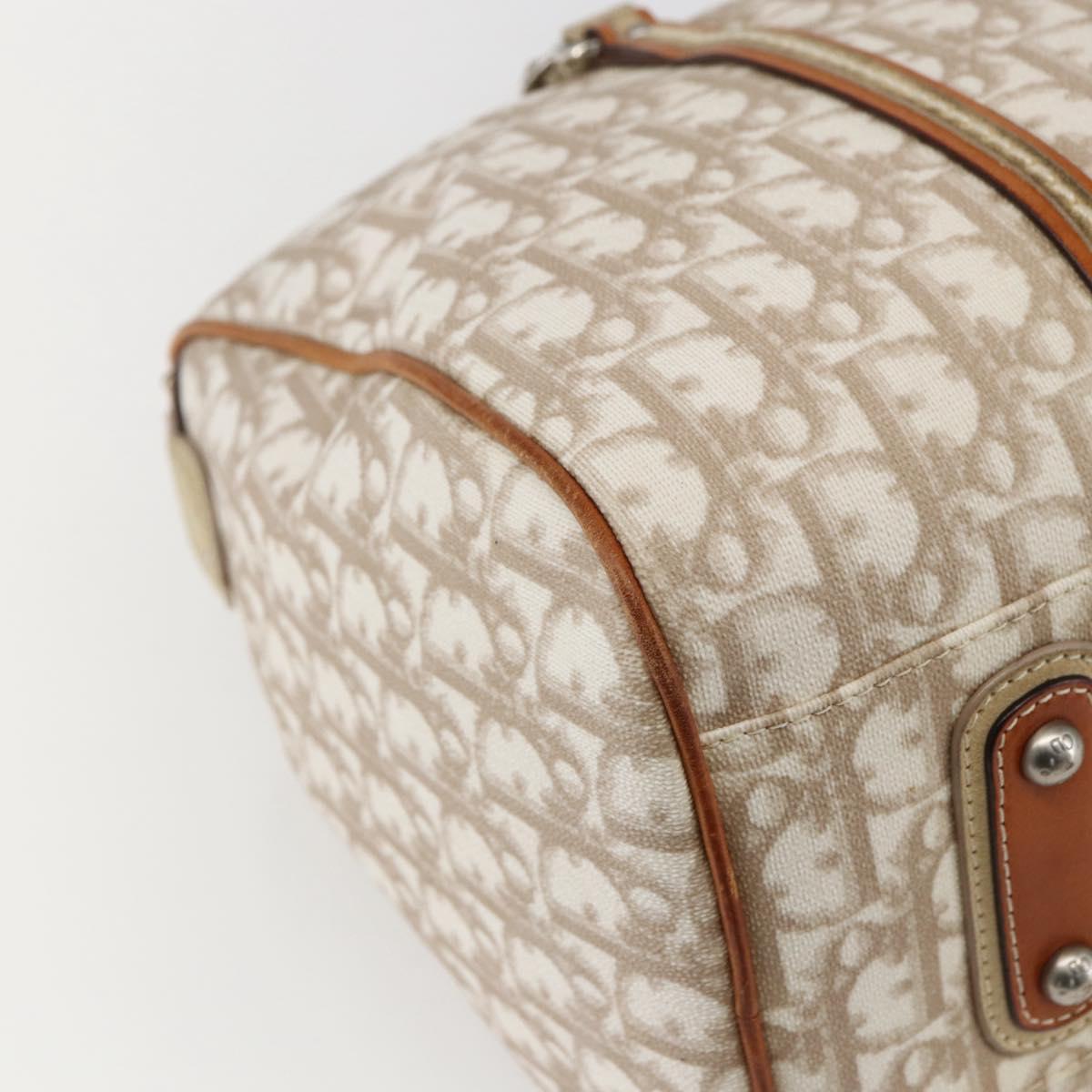 Christian Dior Trotter Canvas Romantic Chain Bag PVC Beige Silver Auth 156248