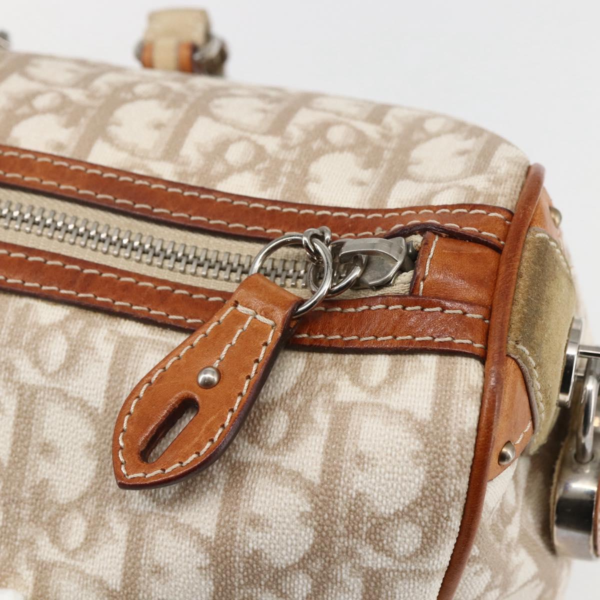 Christian Dior Trotter Canvas Romantic Chain Bag PVC Beige Silver Auth 156248