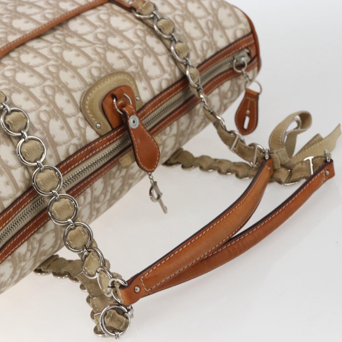 Christian Dior Trotter Canvas Romantic Chain Bag PVC Beige Silver Auth 156248