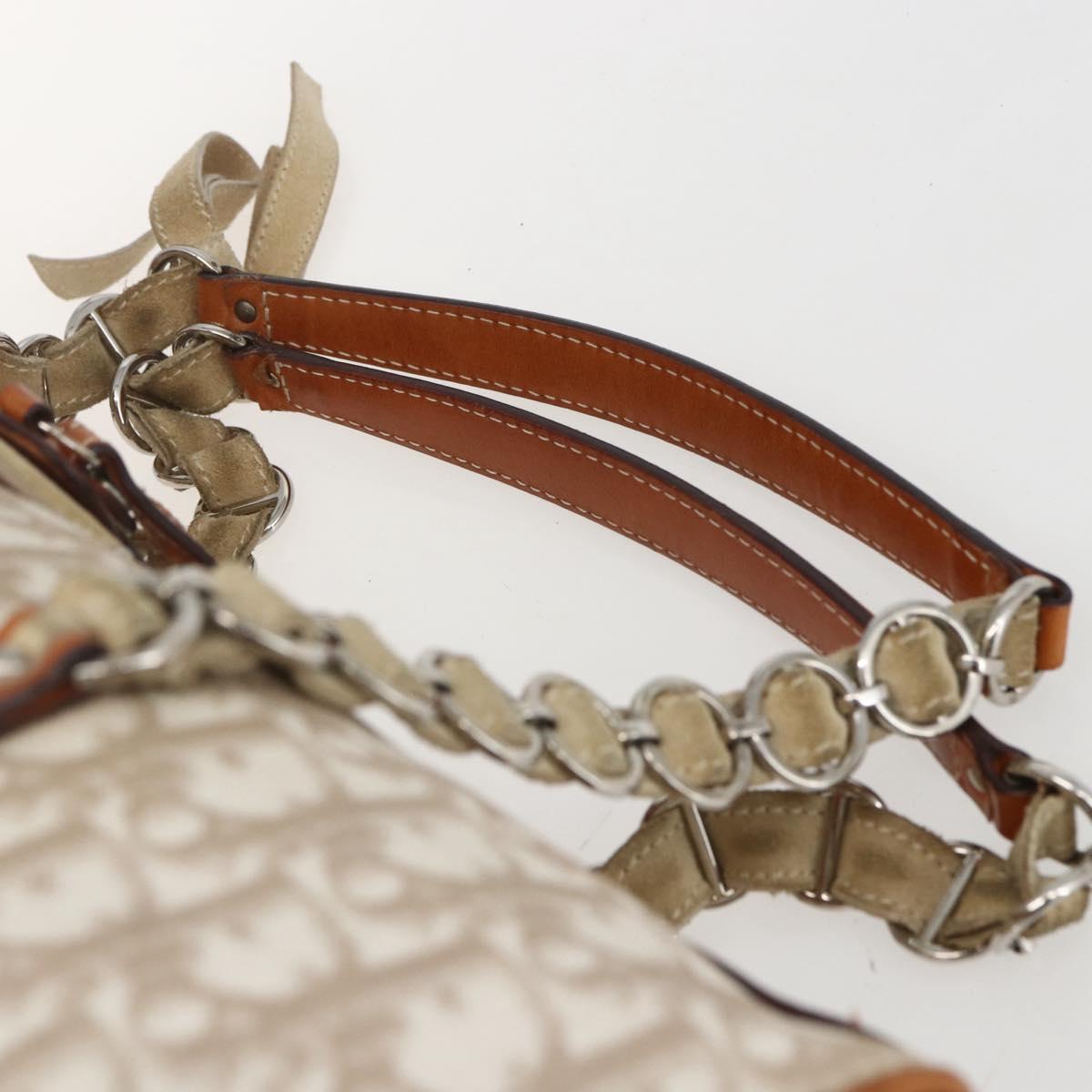 Christian Dior Trotter Canvas Romantic Chain Bag PVC Beige Silver Auth 156248
