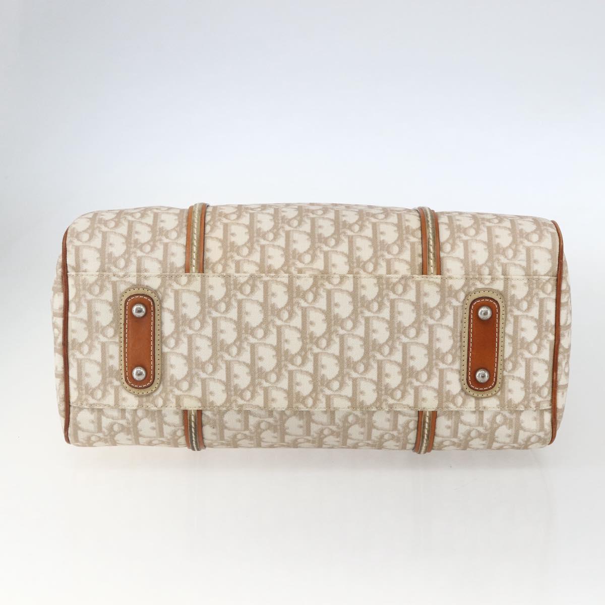 Christian Dior Trotter Canvas Romantic Chain Bag PVC Beige Silver Auth 156248