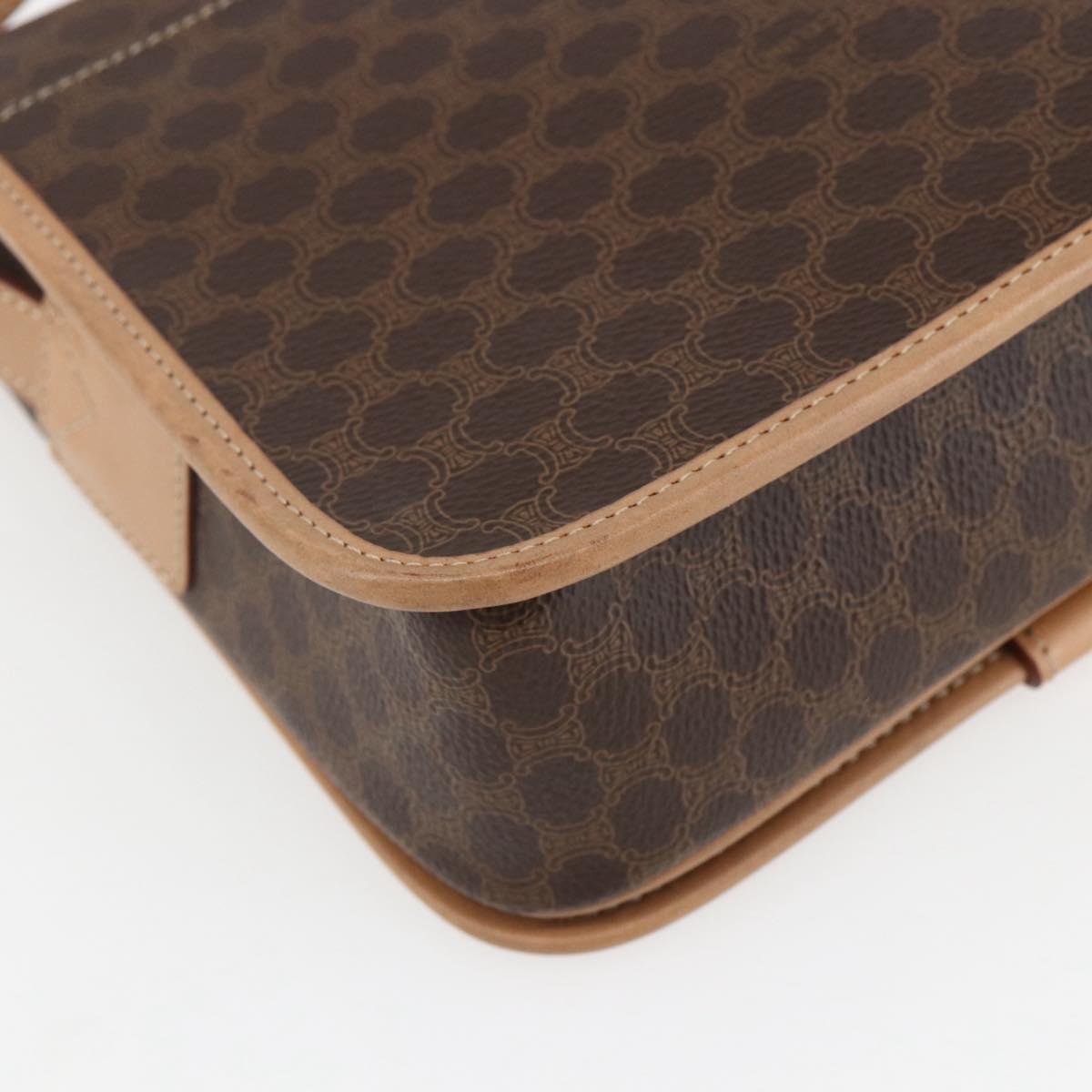 CELINE Macadam Canvas Circle Shoulder Bag PVC Leather Brown Gold Auth 156249V