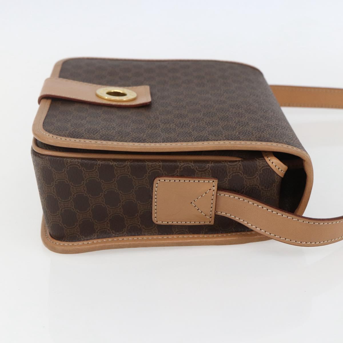 CELINE Macadam Canvas Circle Shoulder Bag PVC Leather Brown Gold Auth 156249V
