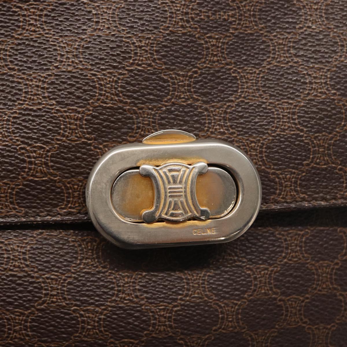 CELINE Macadam Canvas Shoulder Bag PVC Leather Brown Gold Auth 156250