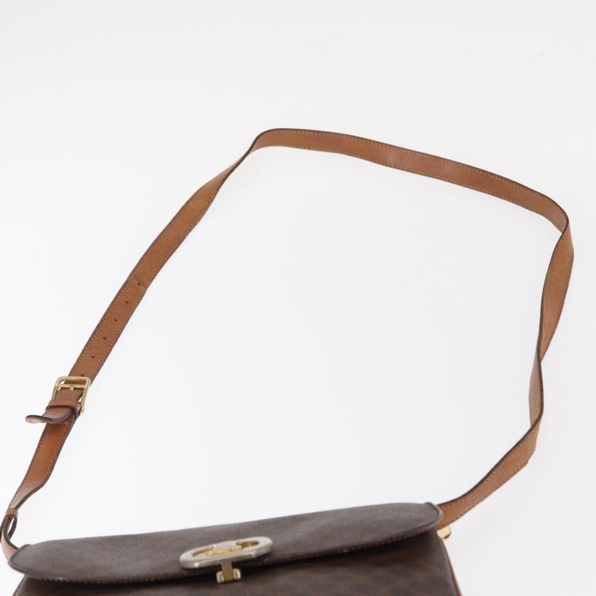 CELINE Macadam Canvas Shoulder Bag PVC Leather Brown Gold Auth 156250