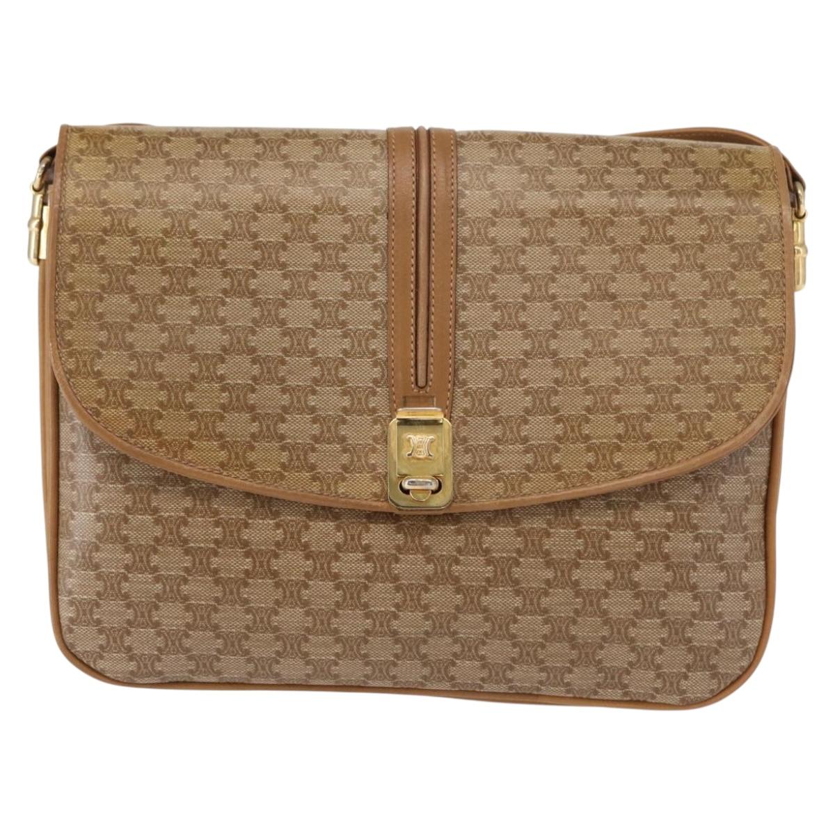 CELINE Macadam Canvas Shoulder Bag PVC Brown Gold Auth 156251