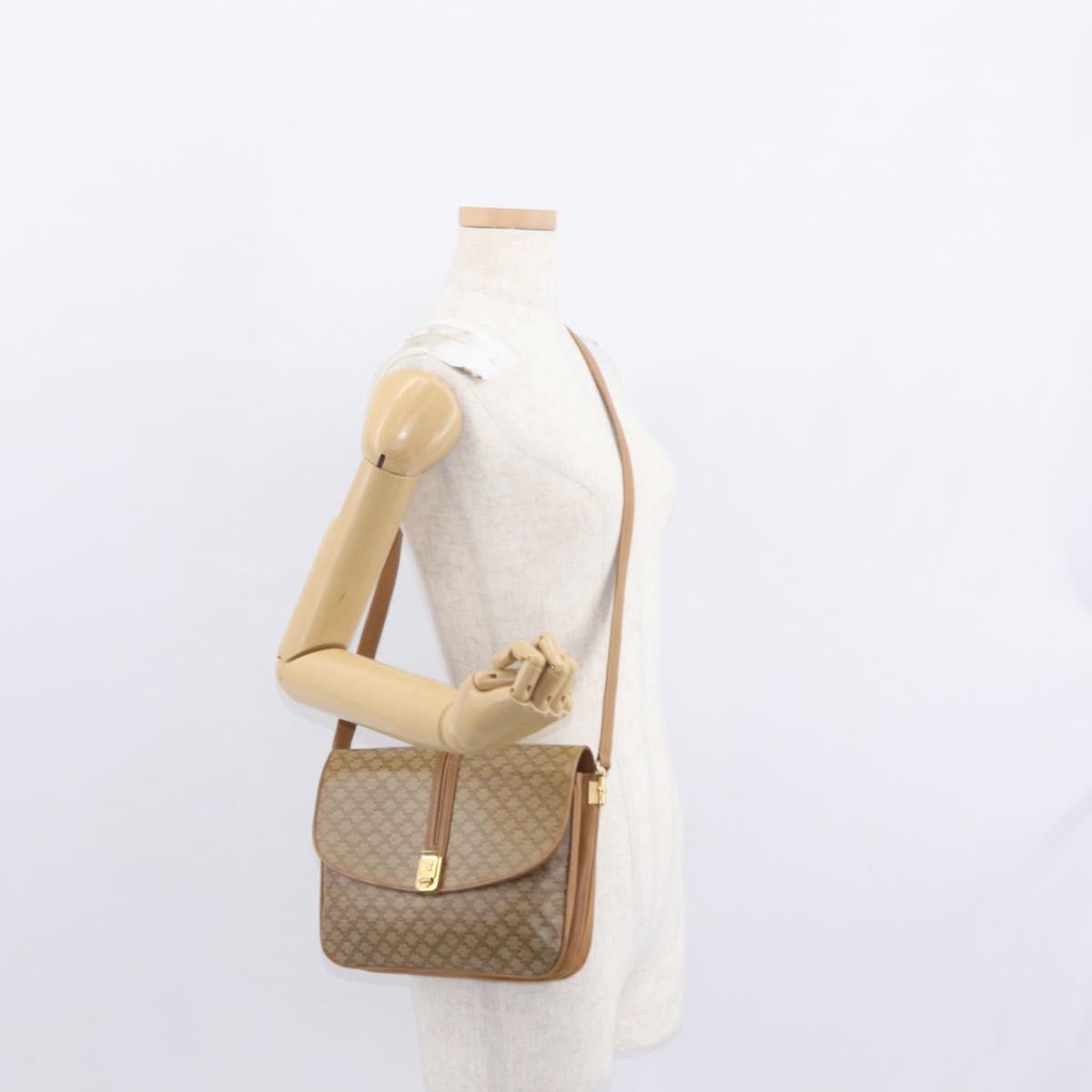 CELINE Macadam Canvas Shoulder Bag PVC Brown Gold Auth 156251