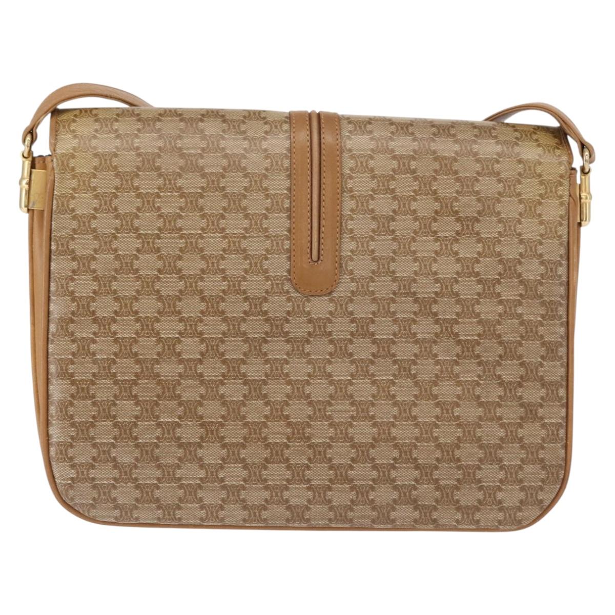 CELINE Macadam Canvas Shoulder Bag PVC Brown Gold Auth 156251