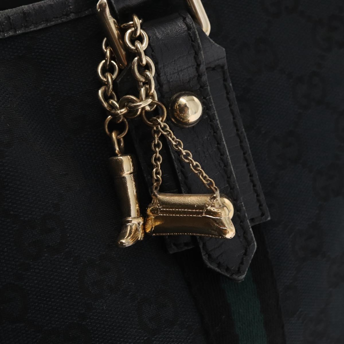 GUCCI GG Canvas Web Sherry Line Tote Bag Black Silver 137396 Auth 156253