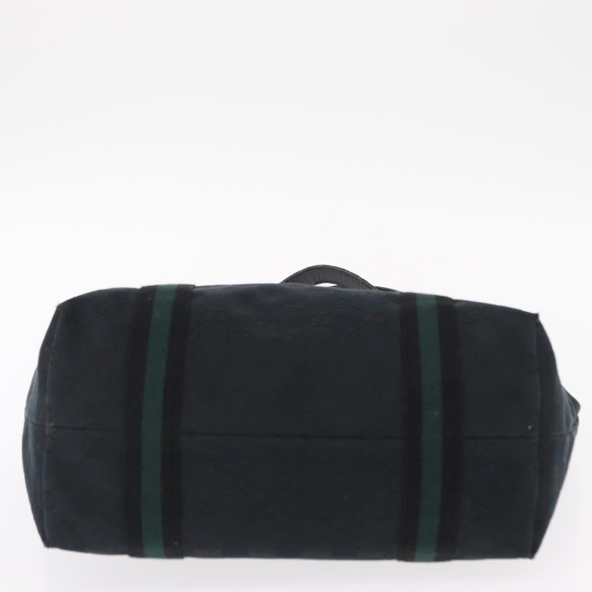 GUCCI GG Canvas Web Sherry Line Tote Bag Black Silver 137396 Auth 156253