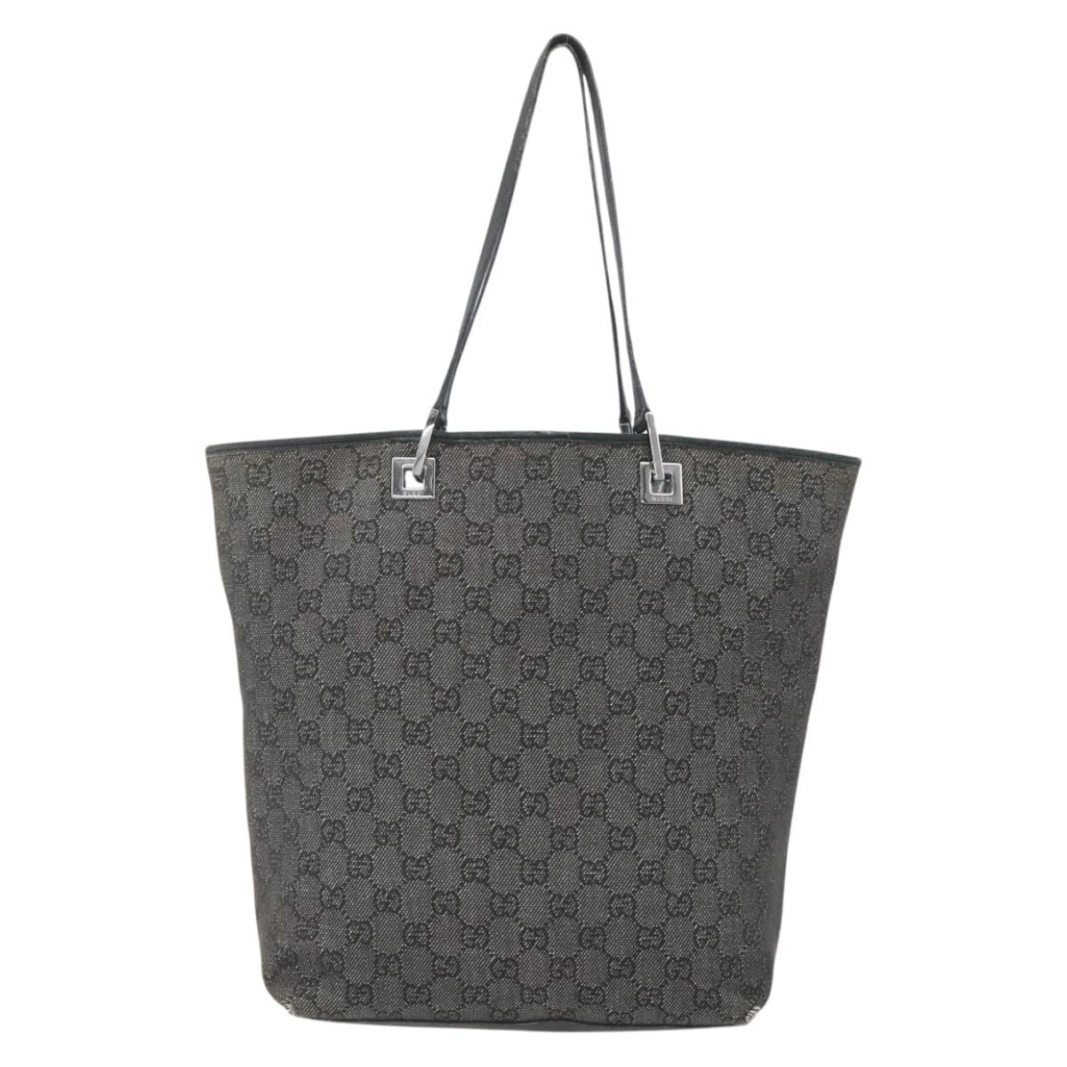 GUCCI GG Canvas Tote Bag Black Silver 31243 Auth 156254