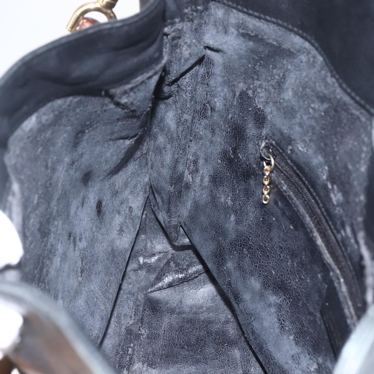 GUCCI Bamboo Hand Bag Leather 2way Black Gold 001 1633 Auth 156256