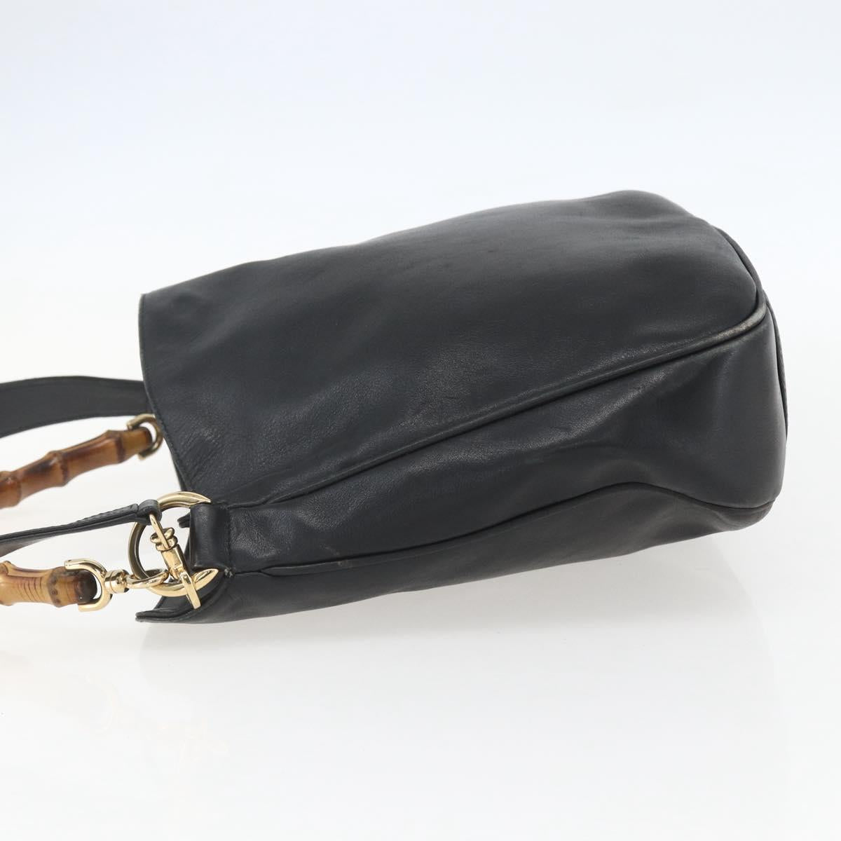 GUCCI Bamboo Hand Bag Leather 2way Black Gold 001 1633 Auth 156256