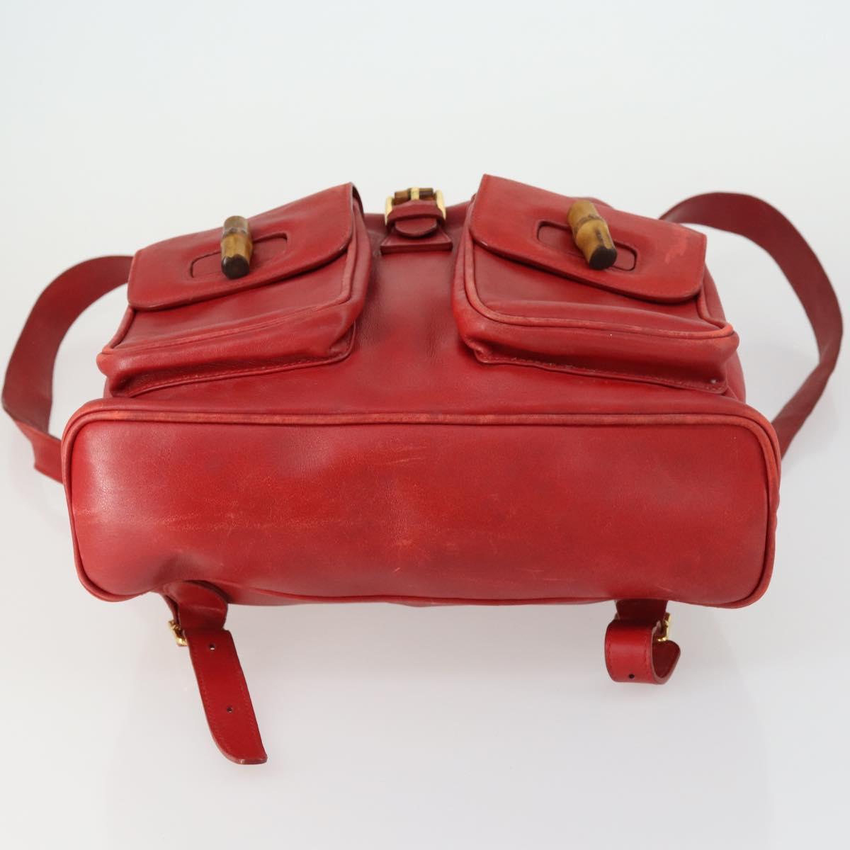 GUCCI Bamboo Backpack Leather Red Gold 003 2058 0016 Auth 156257