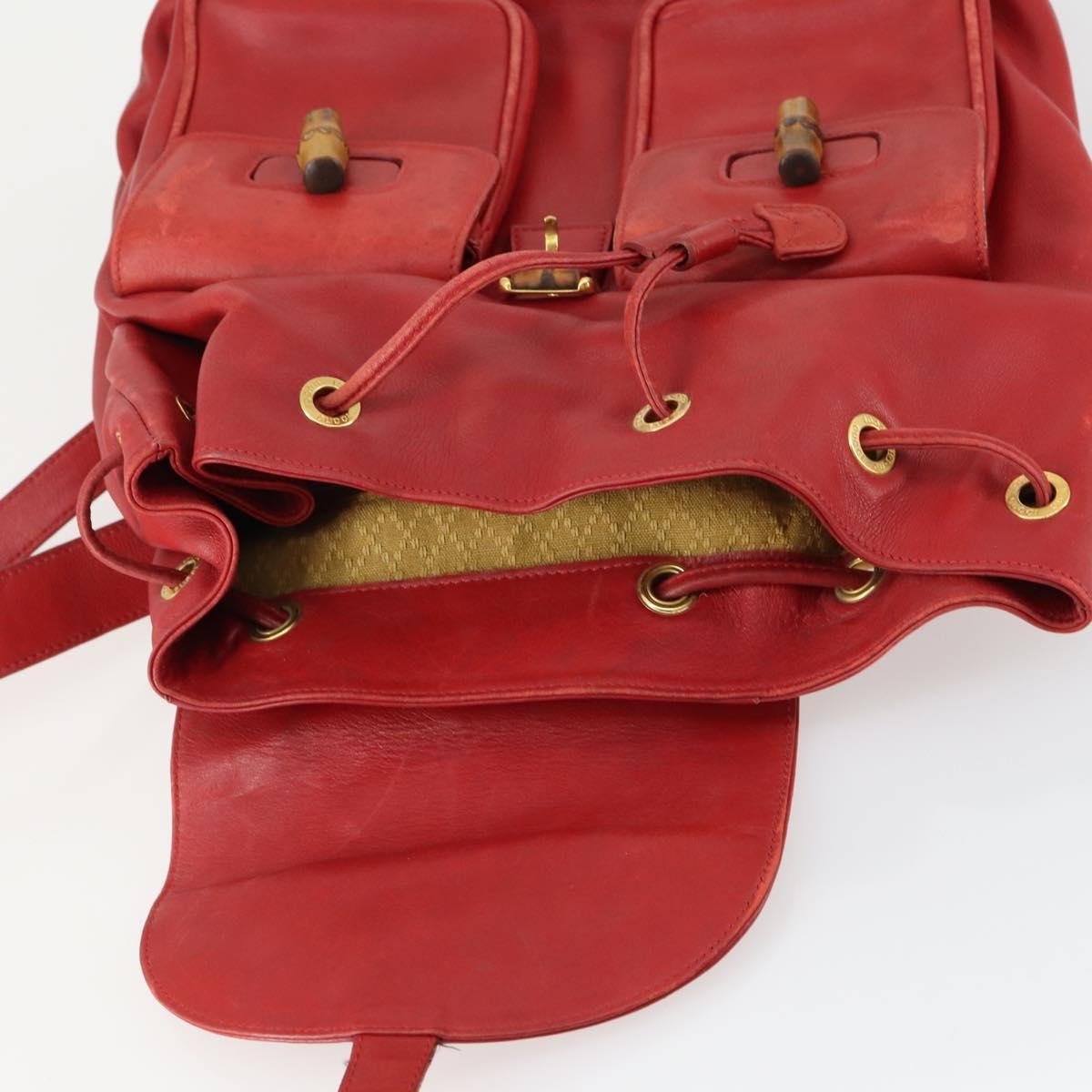 GUCCI Bamboo Backpack Leather Red Gold 003 2058 0016 Auth 156257