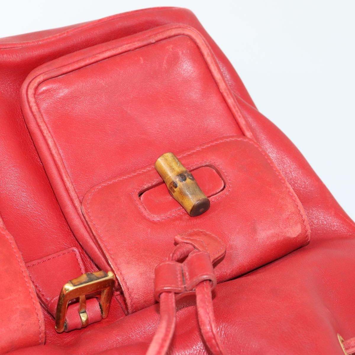 GUCCI Bamboo Backpack Leather Red Gold 003 2058 0016 Auth 156257