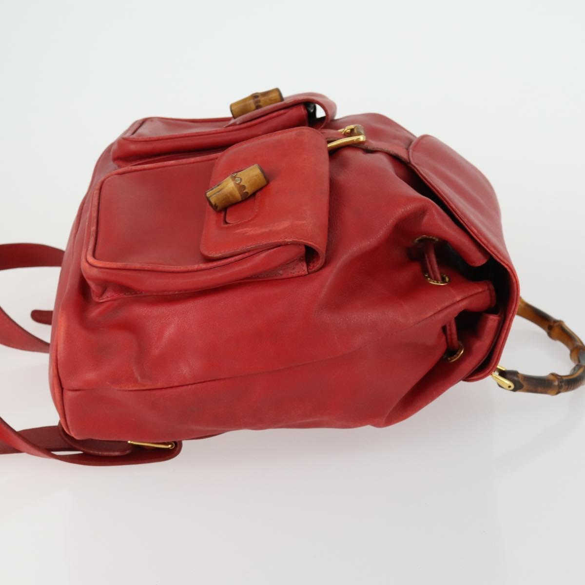 GUCCI Bamboo Backpack Leather Red Gold 003 2058 0016 Auth 156257