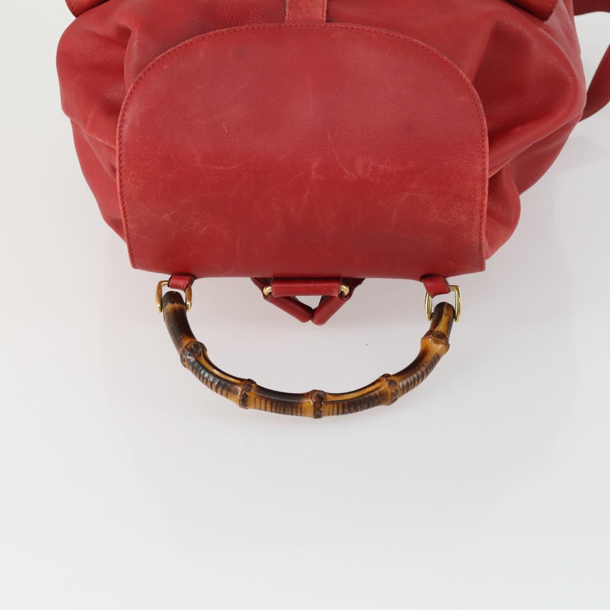 GUCCI Bamboo Backpack Leather Red Gold 003 2058 0016 Auth 156257